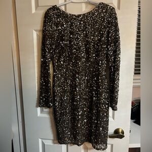 Adrianna Papell Black Sequin Long Sleeve Dress